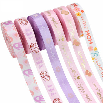 Set Satinbänder: „Love Mom“, Herzen, Blumen, „Happy Mother’s Day“ in 6 Farben