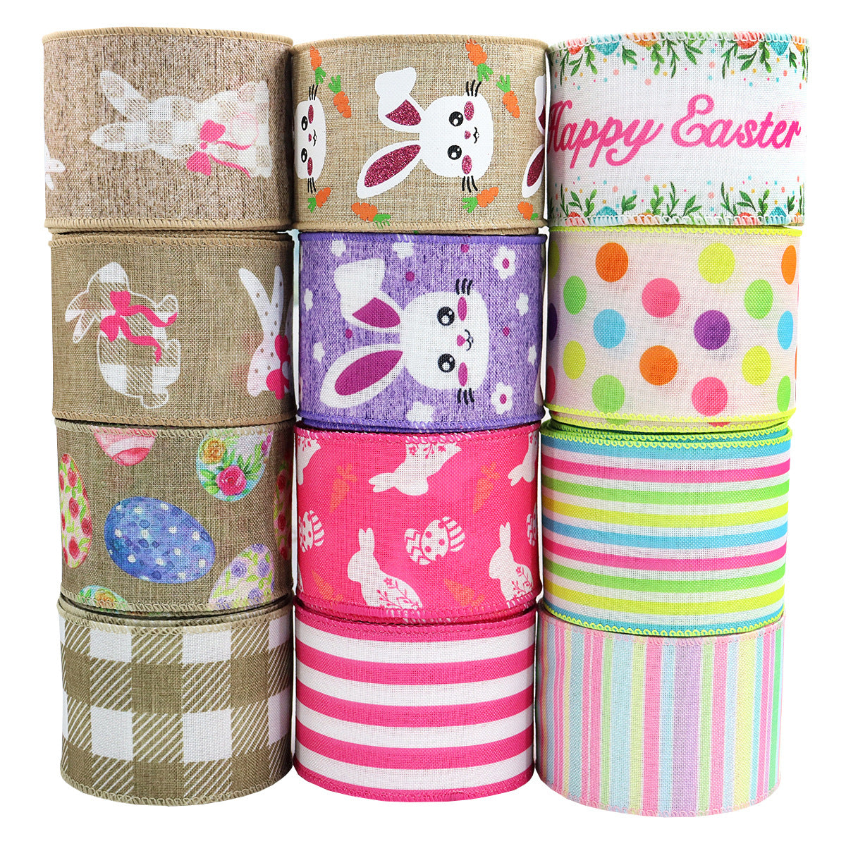 Oster-Heamtape, 12er Set: Hasen- und Eiermotive, Streifen/Karo, mit Drahtkante