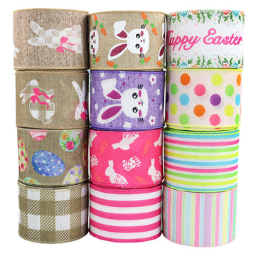 Oster-Heamtape, 12er Set: Hasen- und Eiermotive, Streifen/Karo, mit Drahtkante