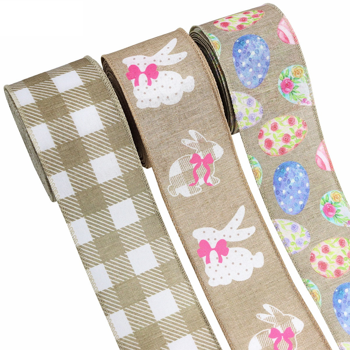 Oster-Heamtape-Rollen: beiges Karo, Hasen-Silhouetten und bunte Eier, Drahtkante