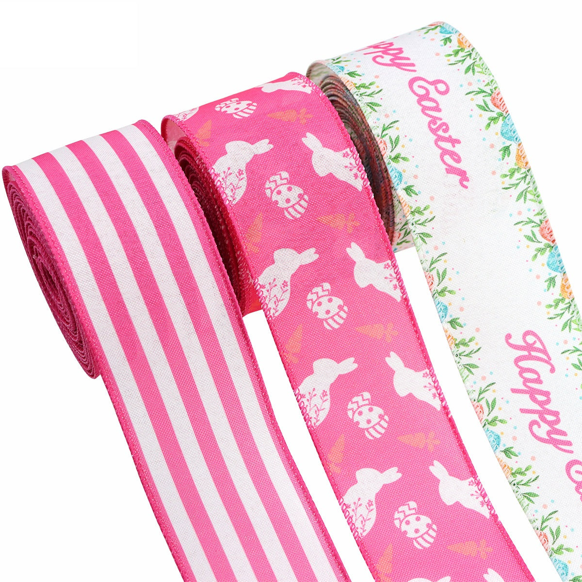 Oster-Heamtape-Rollen: pink-weiß gestreift, rosa Hase/Eier, weißer Bandabschnitt