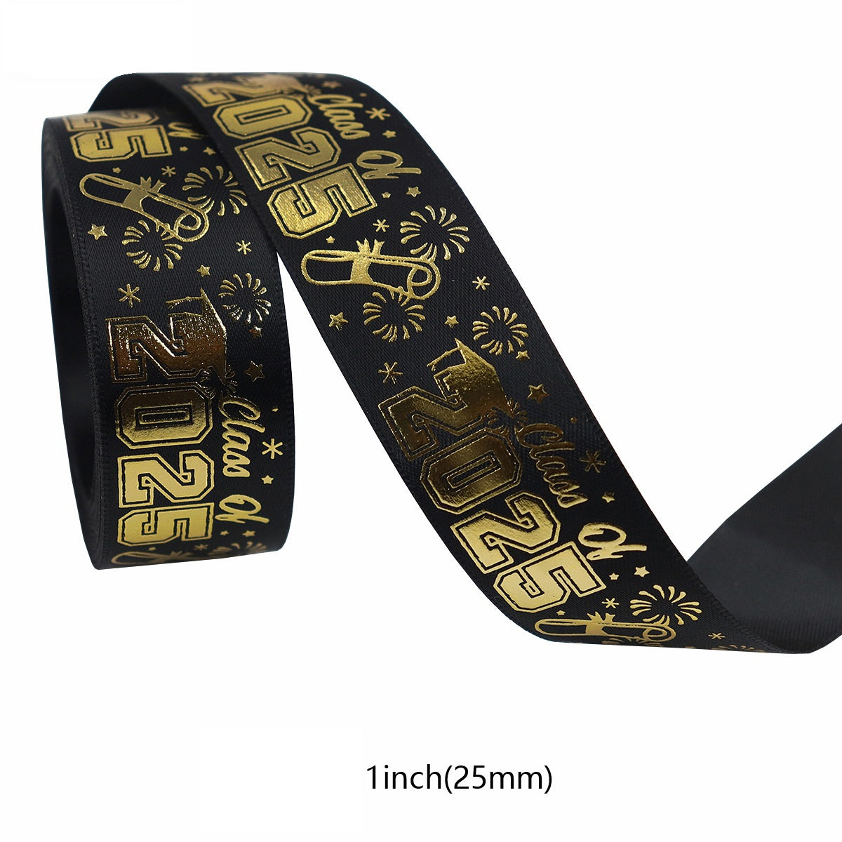 Black ribbon with gold 'Class of 2025' lettering and numerals, 25mm width