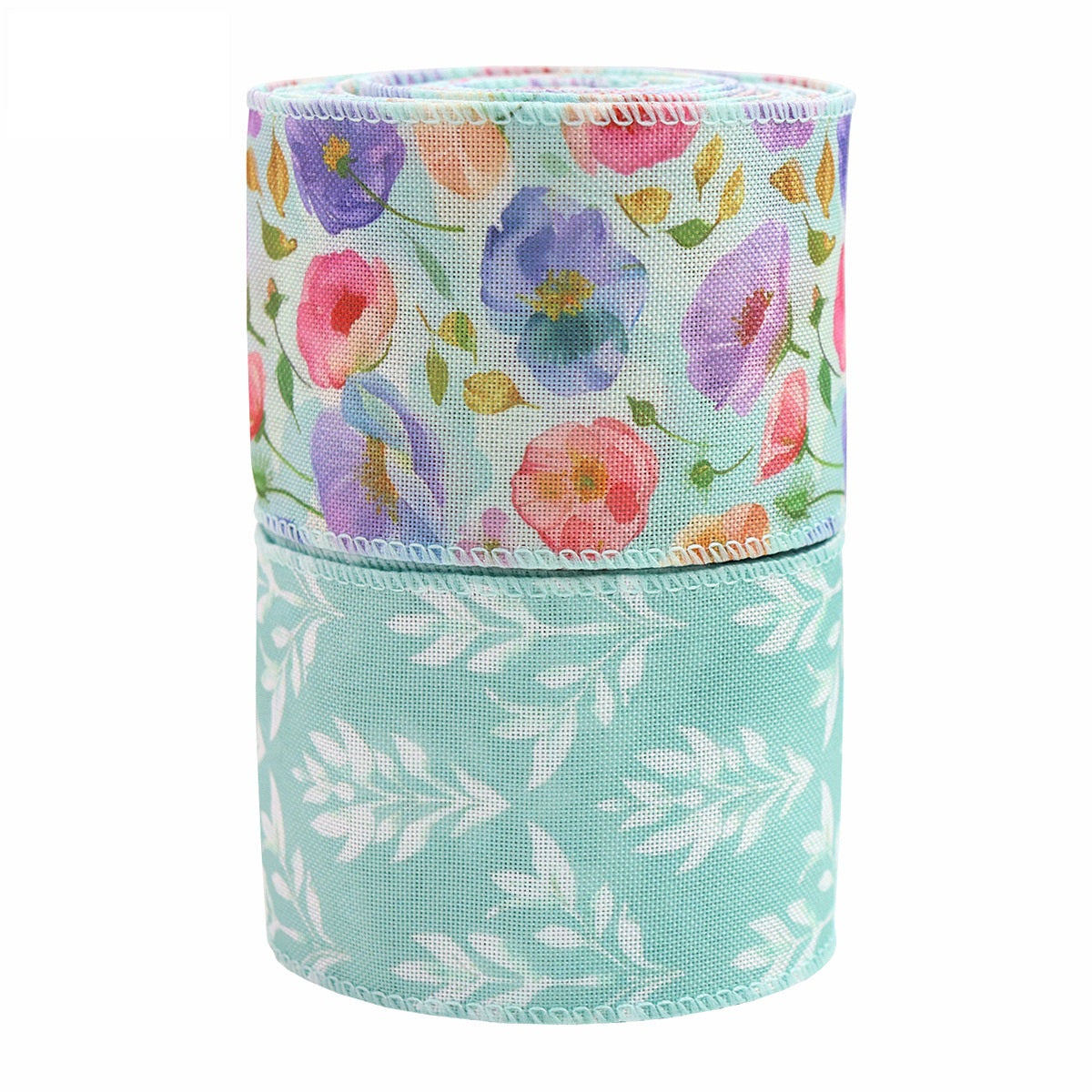 Spitzenband 63 mm auf Rolle, Türkis mit buntem Blumenmuster