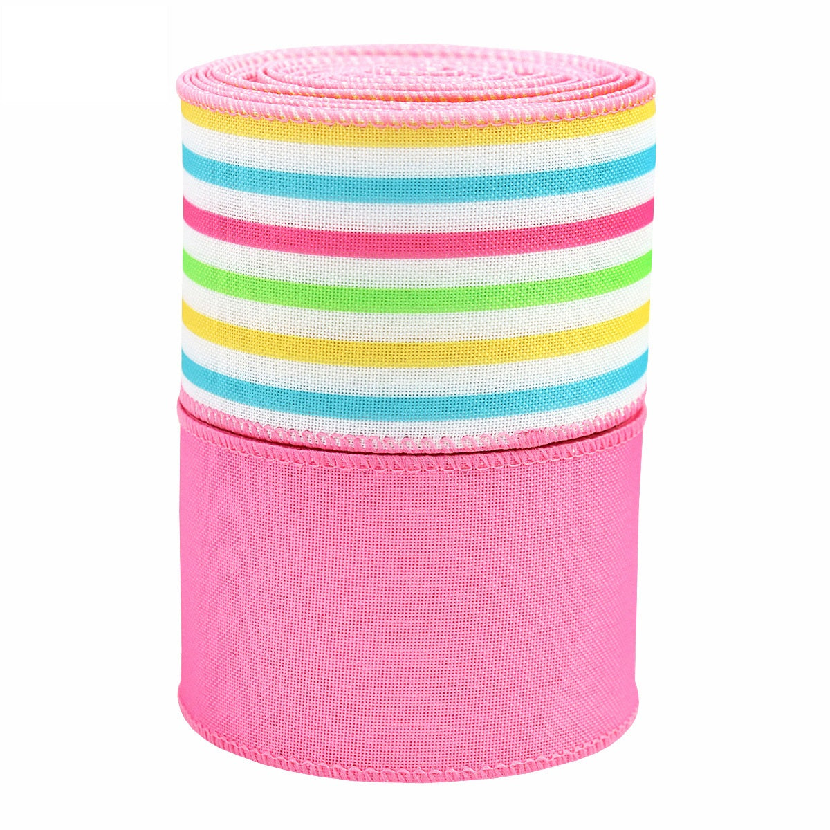 Spitzenband 63 mm auf Rolle, pink mit mehrfarbigen Streifen am Rand