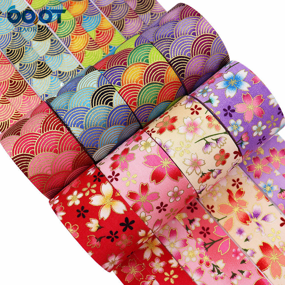 Sakura water ripple ribbon rolls with floral motifs in multi-color patterns.