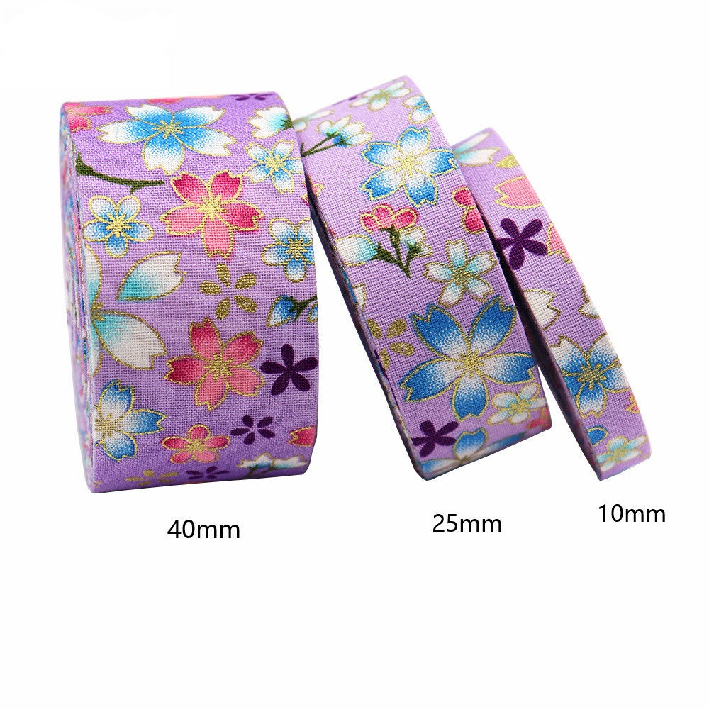 Sakura water ripple ribbon in 40mm, 25mm, and 10mm widths; purple floral design.