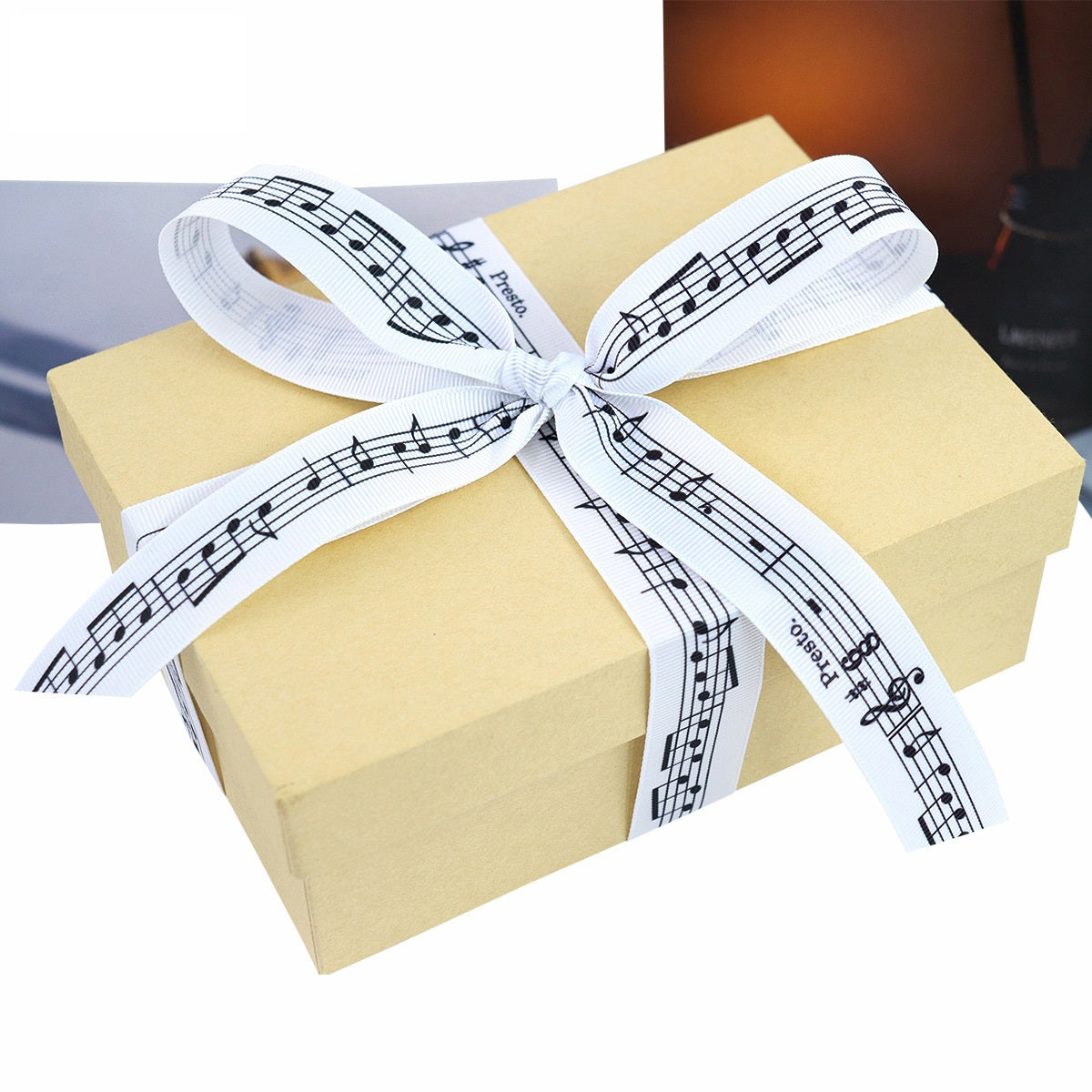 Music note grosgrain ribbon tied in a bow on a gift box, 4-pack
