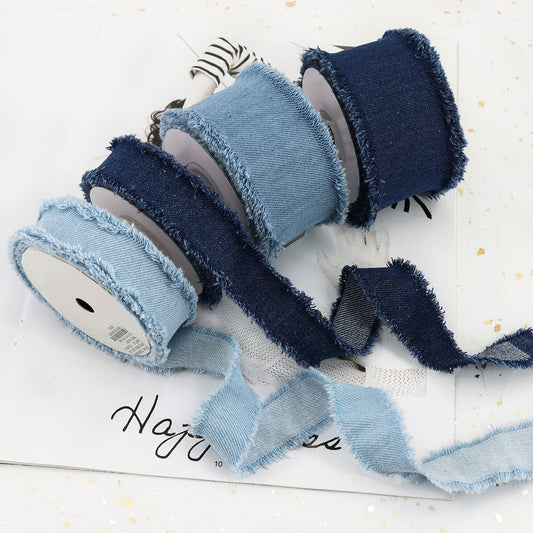 3/4/5cm Light and Dark Denim Ribbons 9 Pack