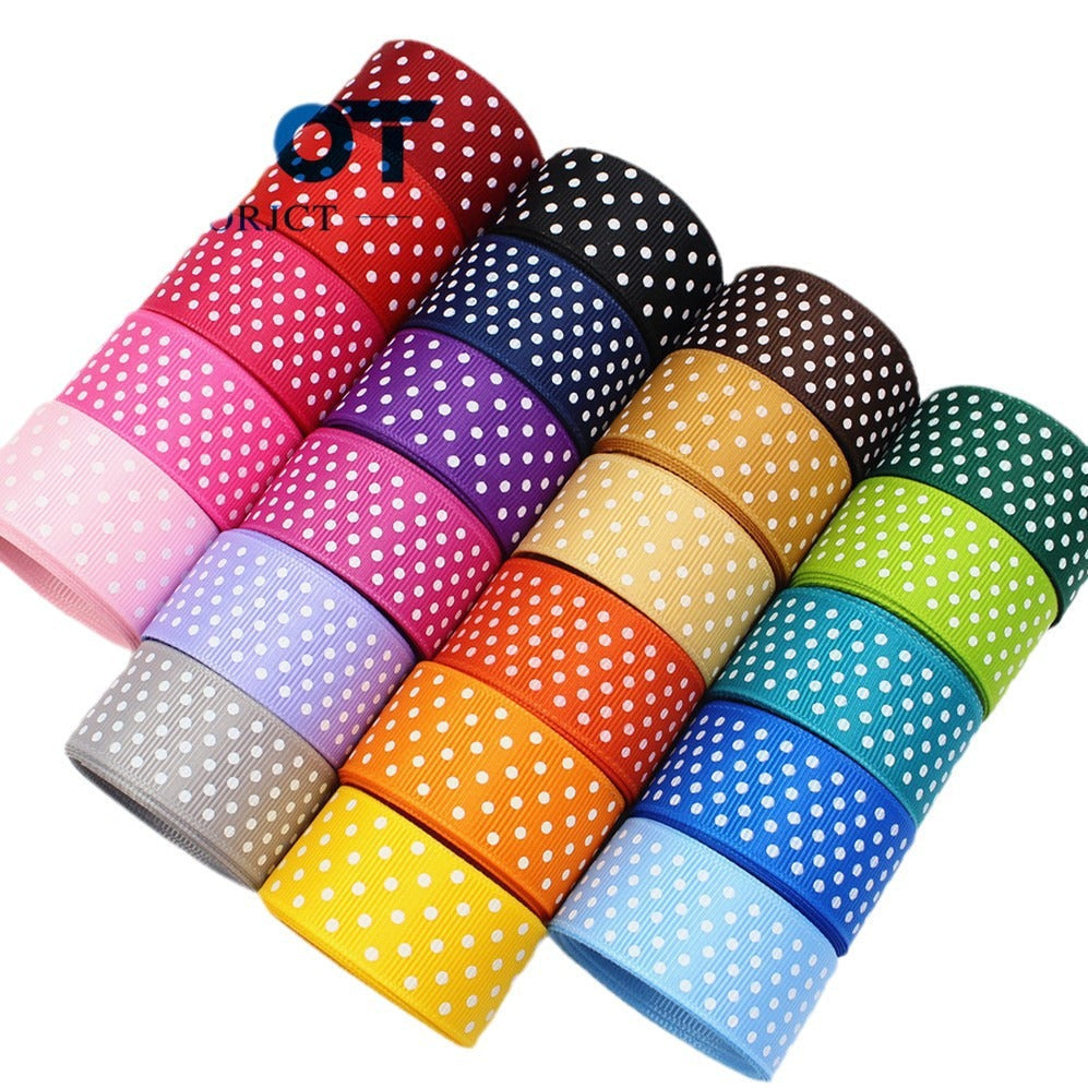 25mm Polka Dot Grosgrain Ribbon, verschiedene Farben, weiße Punkte