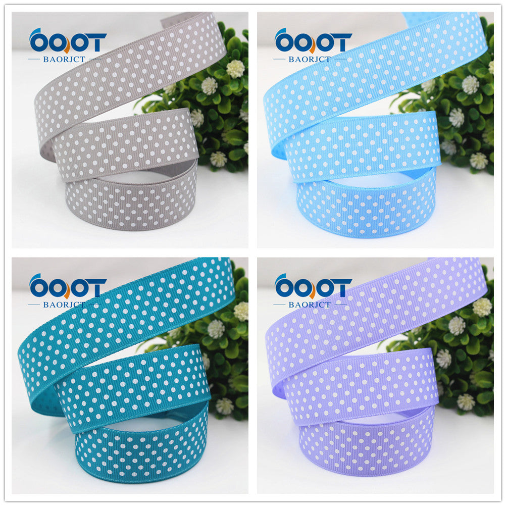 25mm Polka Dot Grosgrain Ribbon, Grau, Hellblau, Türkis und Flieder mit weißen Punkten