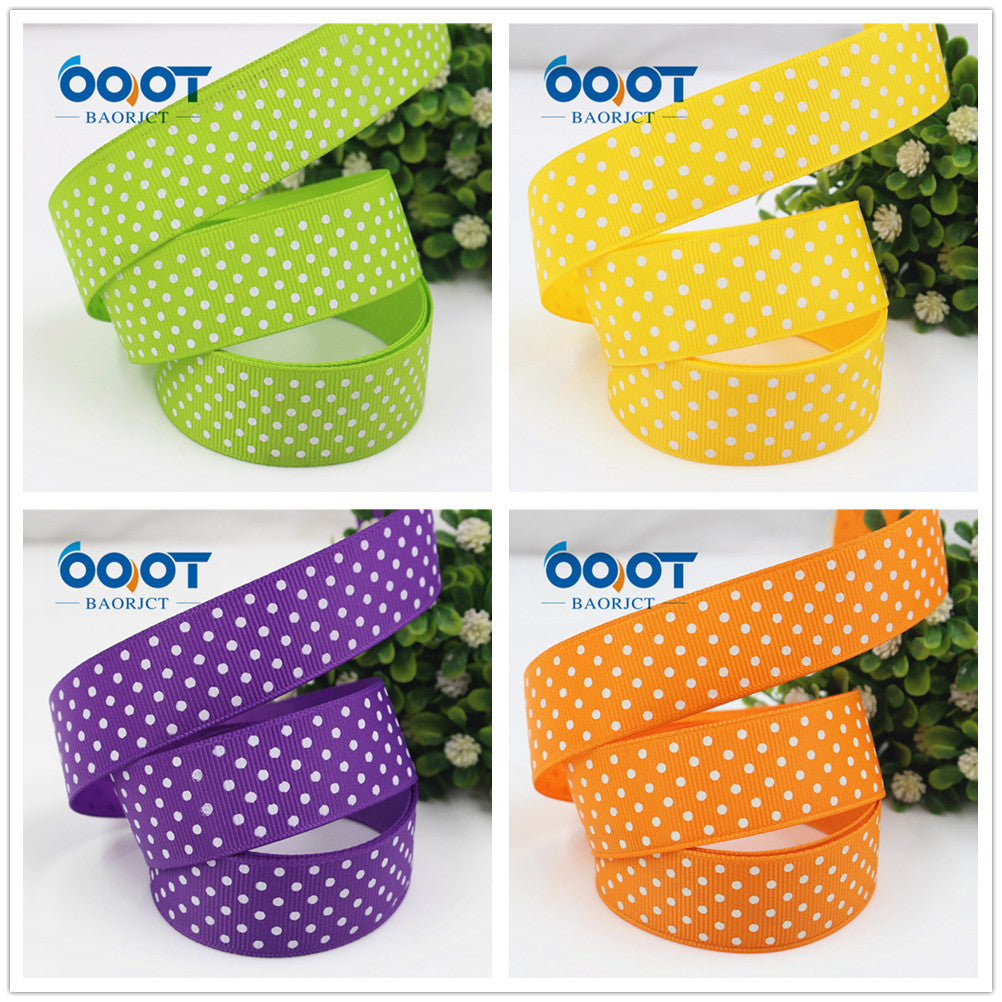 25mm Polka Dot Grosgrain Ribbon, Limegrün, Gelb, Violett und Orange mit weißen Punkten
