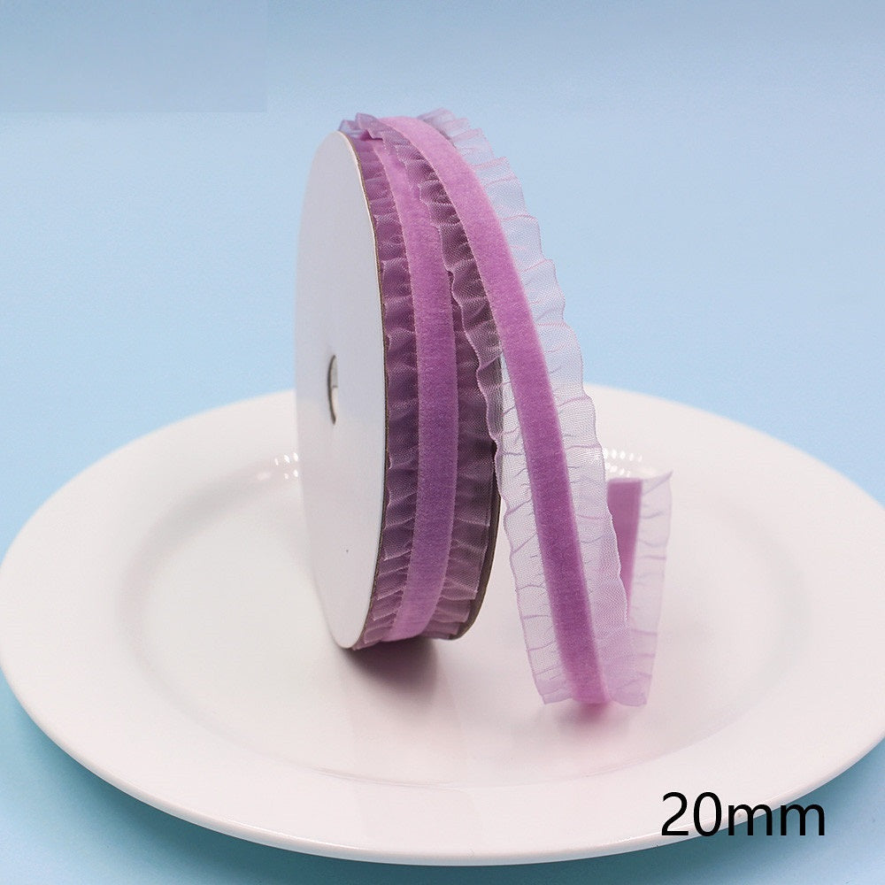 20mm purple lace-edge elastic ribbon, ruffled lace trim on a spool