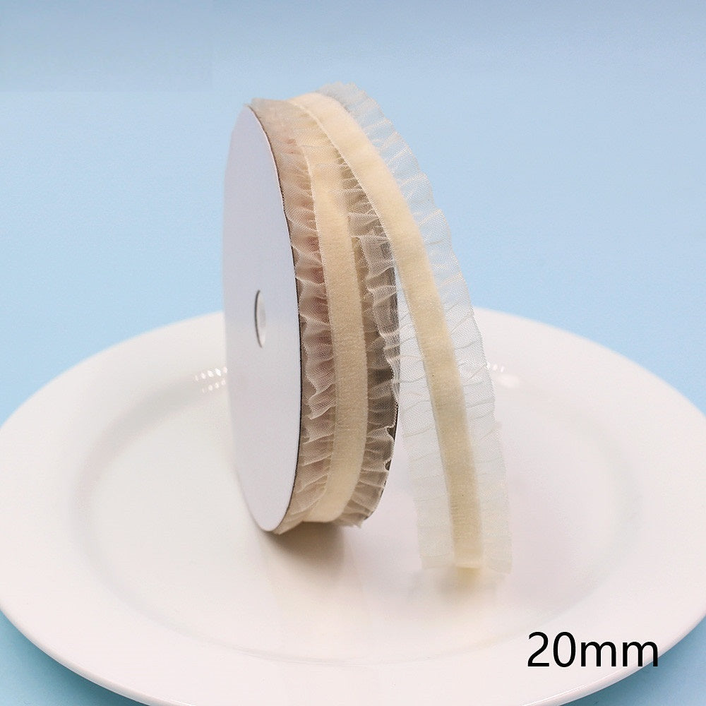 20mm colorful lace edge elastic ribbon, beige with white edge, on spool