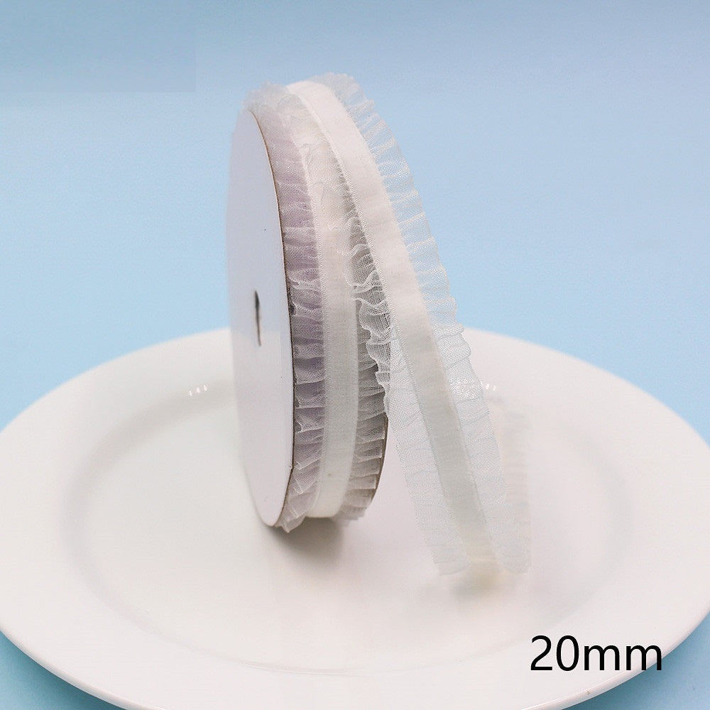 20mm colorful lace edge elastic ribbon, white on spool