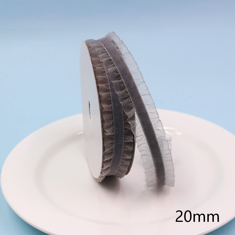 20mm colorful lace edge elastic ribbon, dark gray with light gray edge, on spool