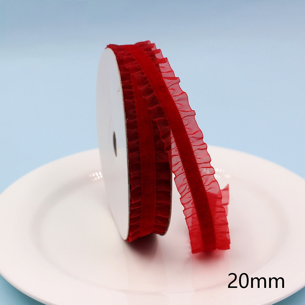 20mm red lace-edge elastic ribbon, ruffled lace trim on a spool