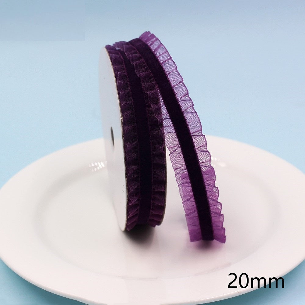 20mm colorful lace edge elastic ribbon, dark purple on spool