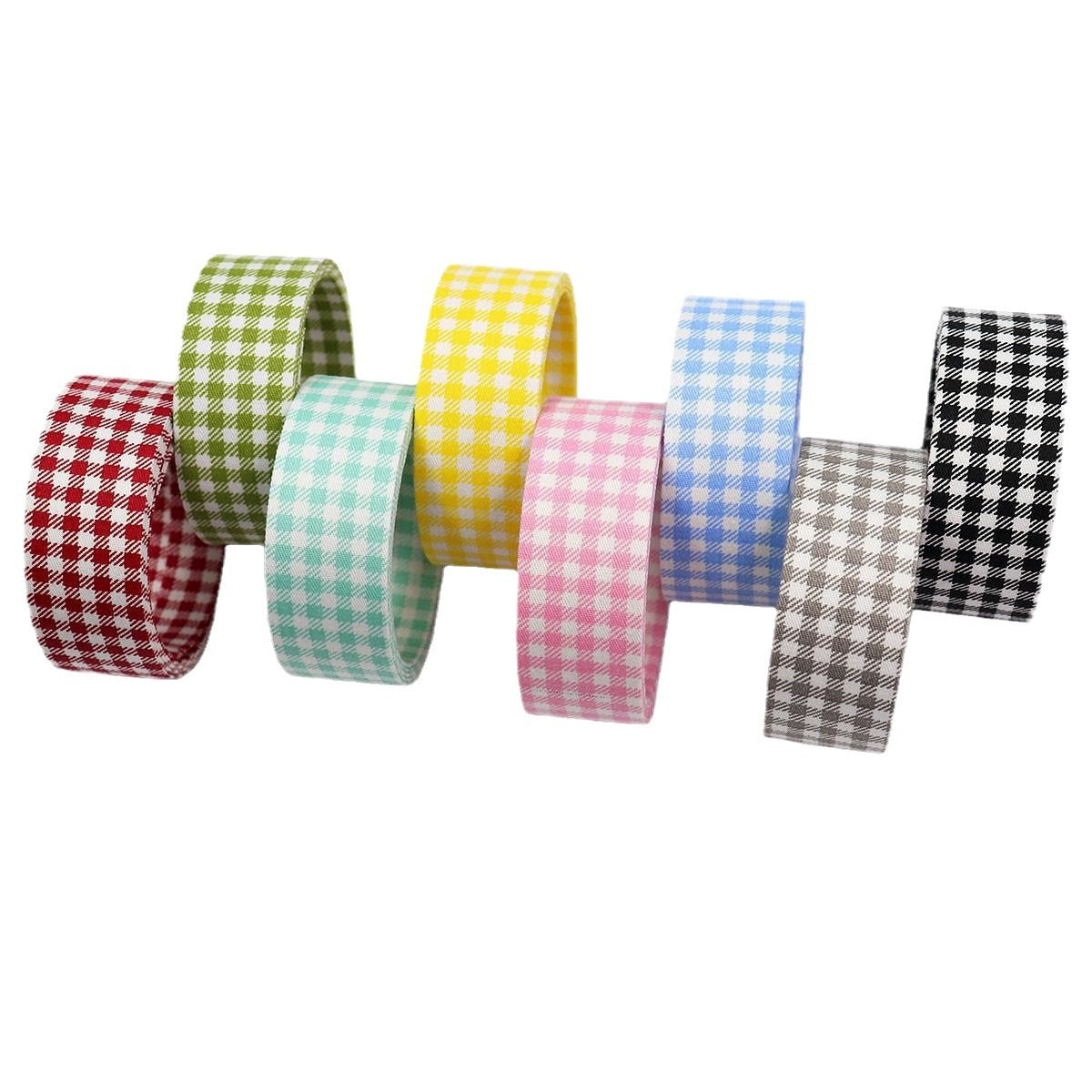 Checkered bow ribbon set with mixed colors, narrow ribbon rolls