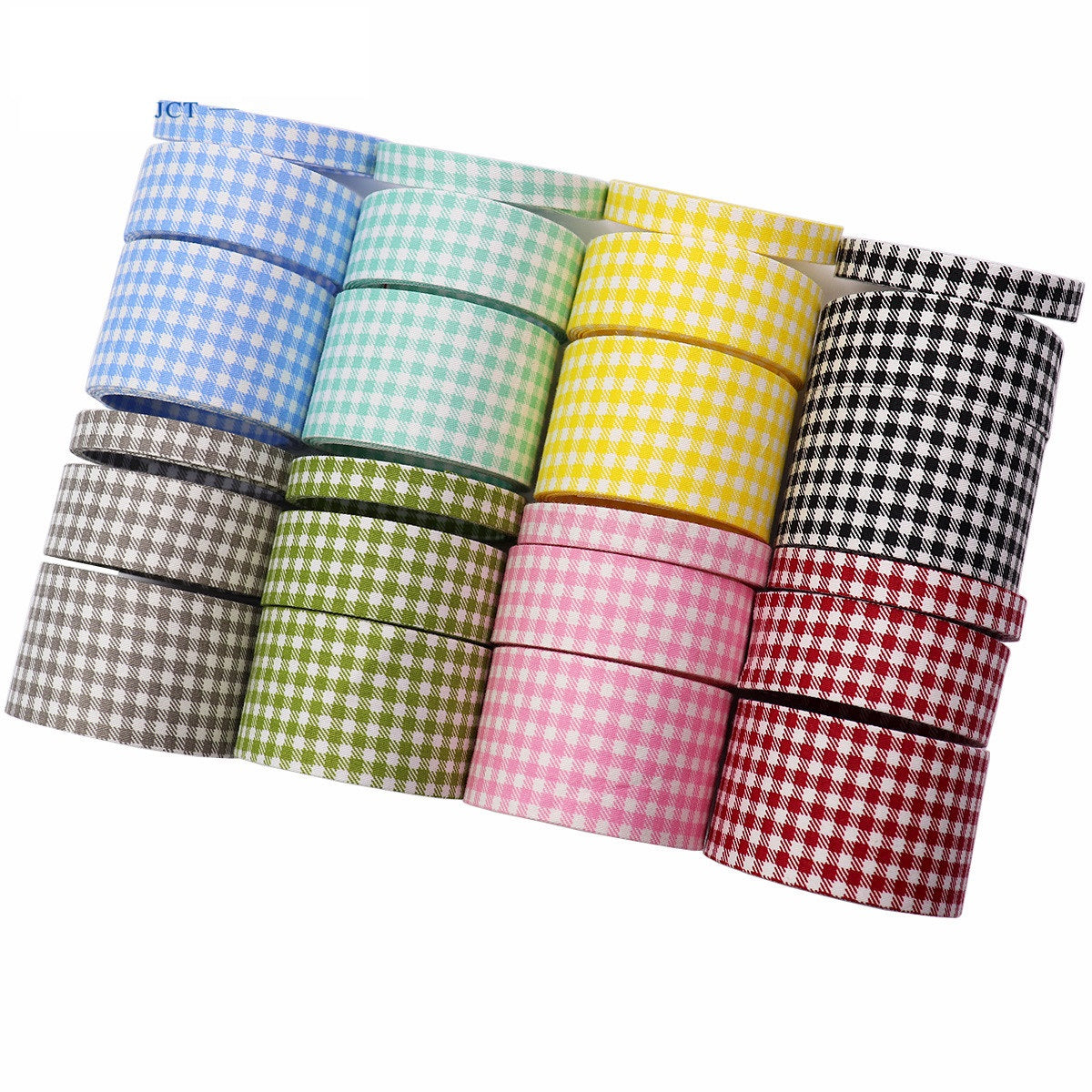 Handmade checkered bow ribbon pack in mixed colors, folded rolls