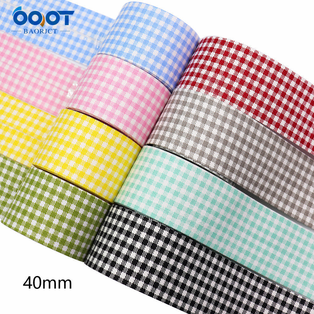 40mm checkered handmade bow ribbon rolls in mixed colors, close-up