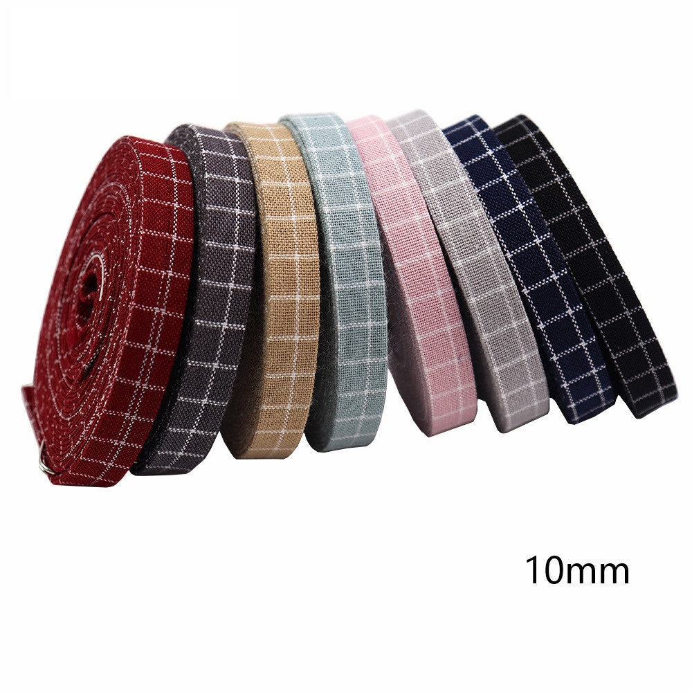 10mm plaid cotton square patch ribbon set, red to navy rolls