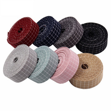 Cotton square patch ribbon rolls with plaid checks, multiple colors