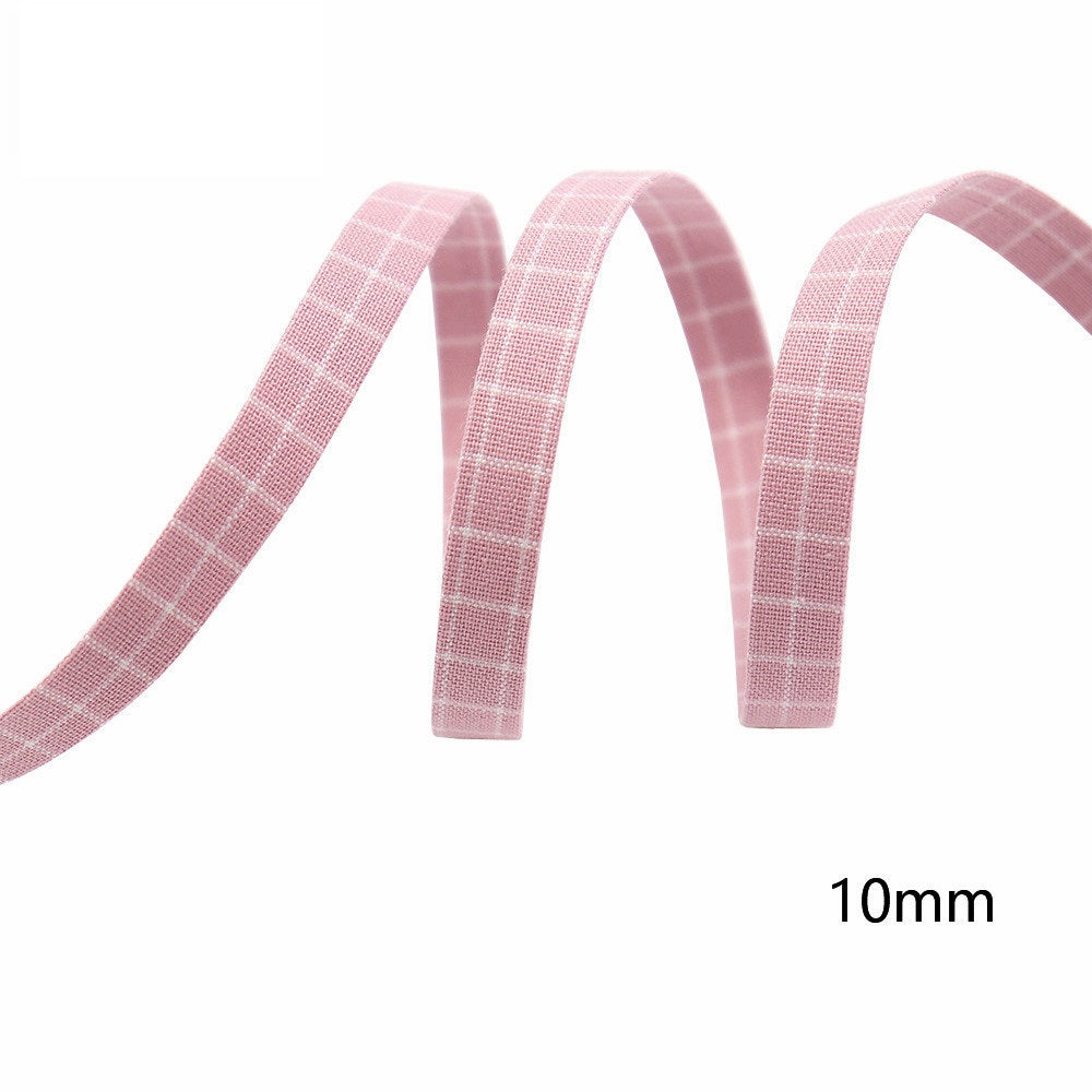 10mm pink plaid cotton square patch ribbon roll