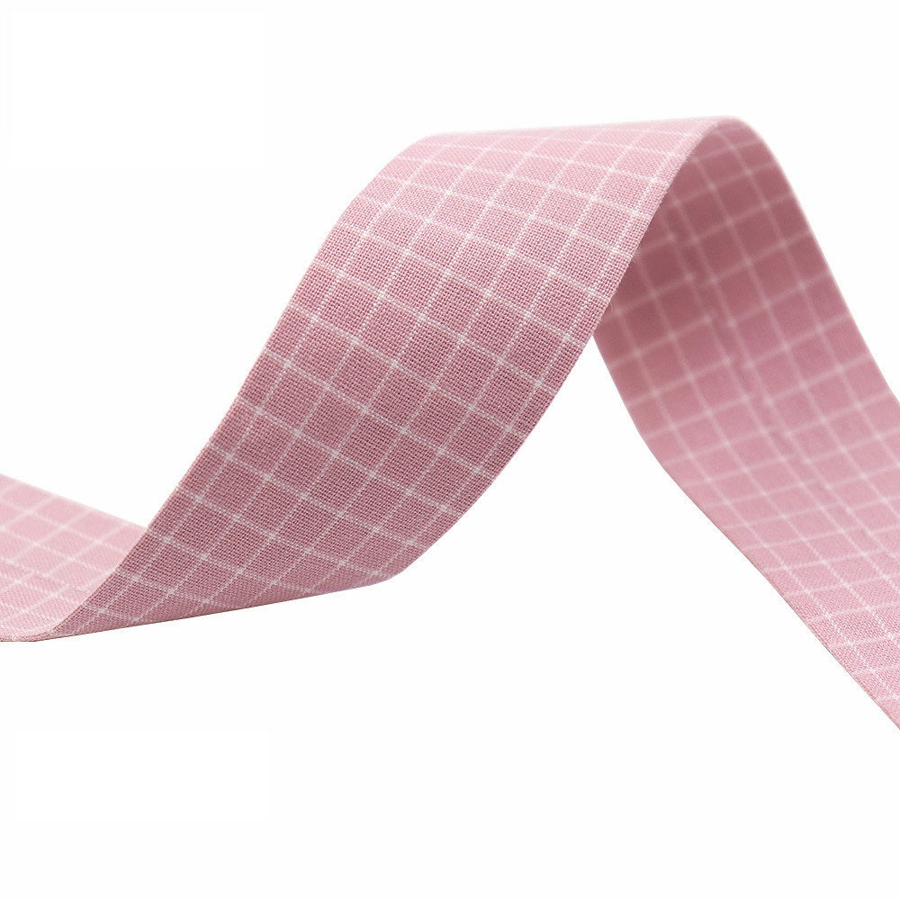 25mm pink plaid cotton ribbon, close-up of grid texture