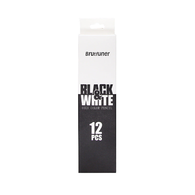 BRUTFUNER 12Pcs Black & White Oily Color Sketch Drawing Pencils