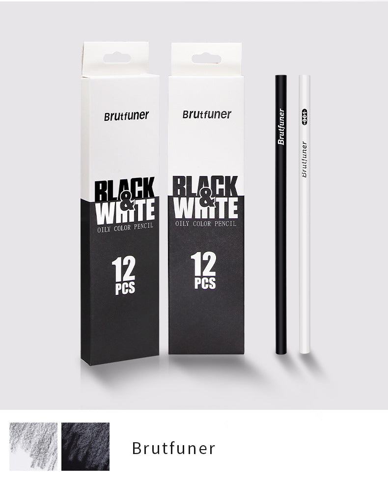 BRUTFUNER 12Pcs Black & White Oily Color Sketch Drawing Pencils