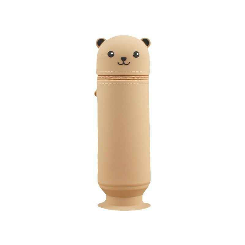 Cartoon Bear Silicone Pencil Case Pen Holder with Suction Cup Stand-Up