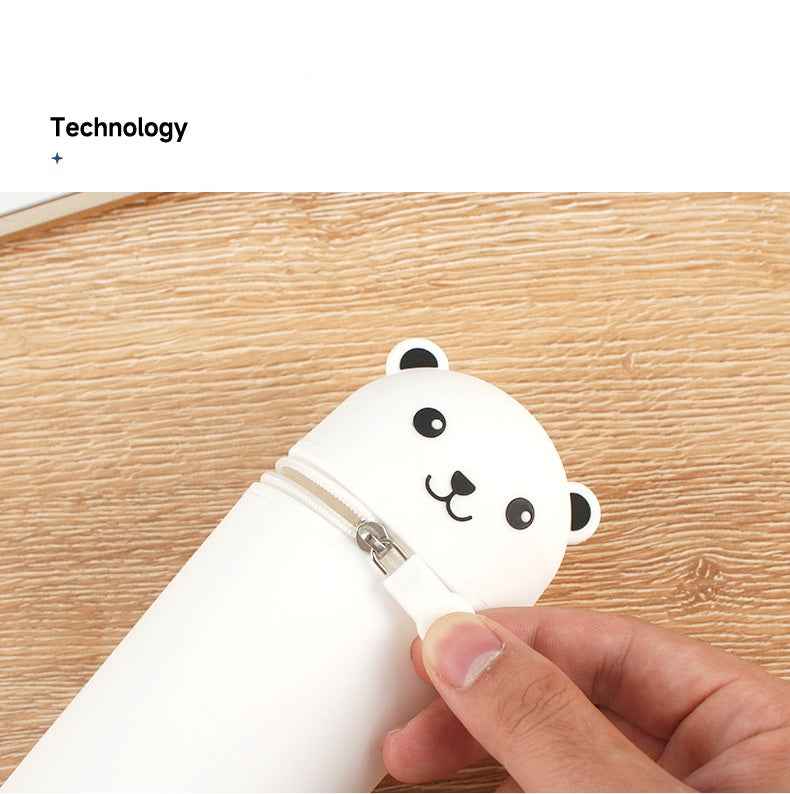 Cartoon Bear Silicone Pencil Case Pen Holder with Suction Cup Stand-Up