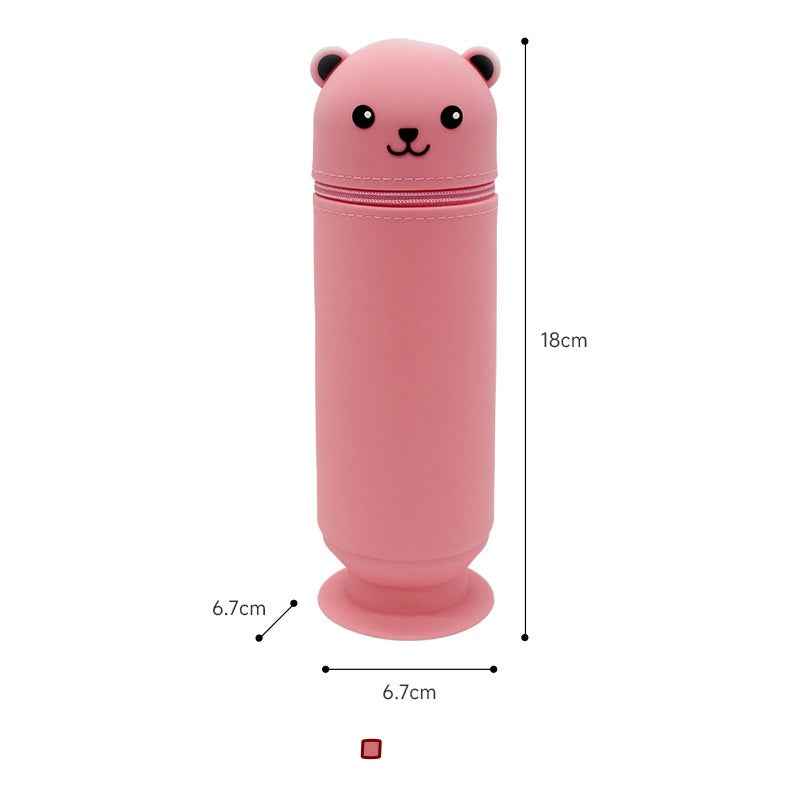 Cartoon Bear Silicone Pencil Case Pen Holder with Suction Cup Stand-Up