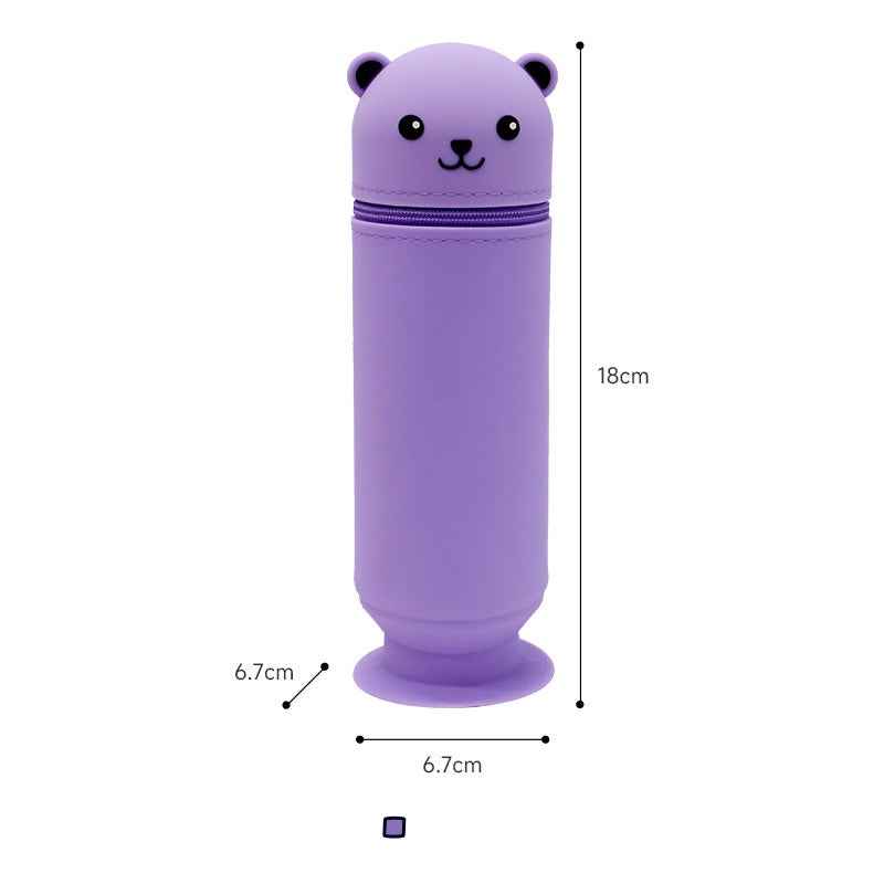 Cartoon Bear Silicone Pencil Case Pen Holder with Suction Cup Stand-Up