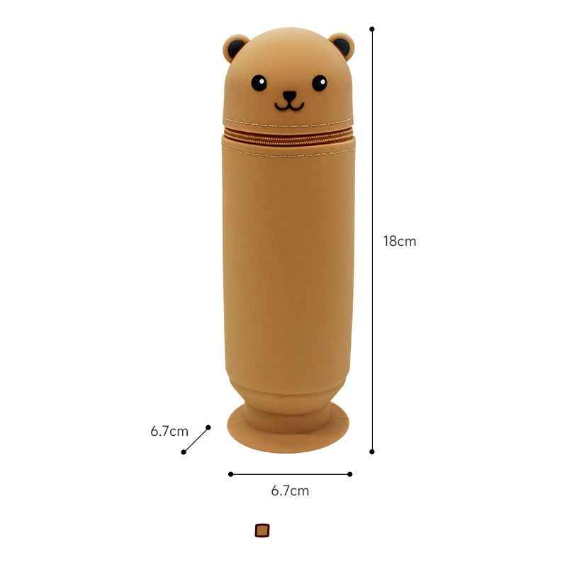 Cartoon Bear Silicone Pencil Case Pen Holder with Suction Cup Stand-Up