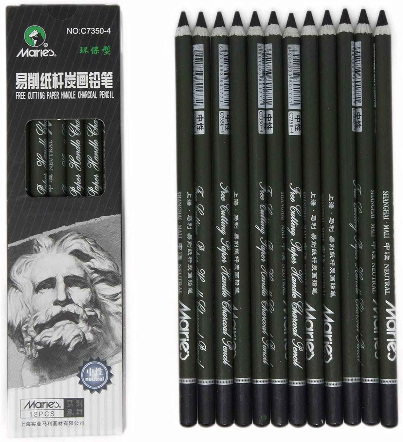 Marie's 12 Artist Soft Black Paper Handle Charcoal Pencils for Drawing Sketching - TTpen