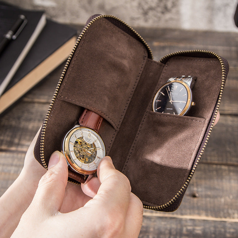 2 Pieces Leather Watch Bracelet Storage Bag Case
