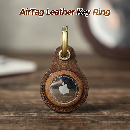 Leather Airtag Key Ring Protective Dog Collar Air Tag Case Holder