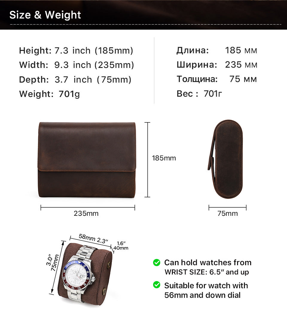 Leather Watch Roll Case 6 Slots Storage Box