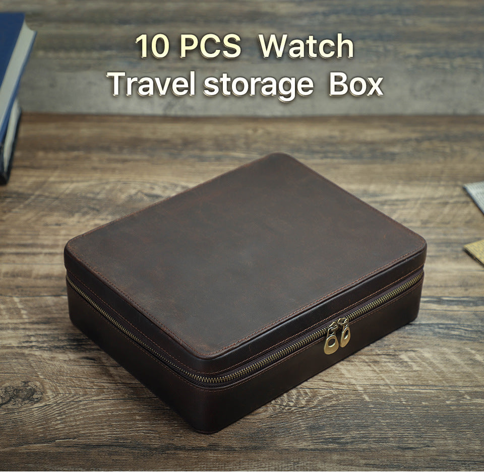 Leather 10 Slots Watch Case Zippered Storage Box for Travel Display