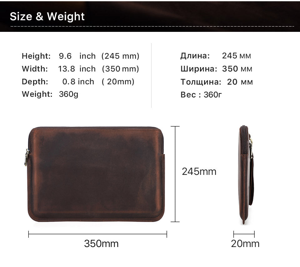 Leather Slim Laptop Sleeve Case 13.3 inch with 2 Zip Pocket