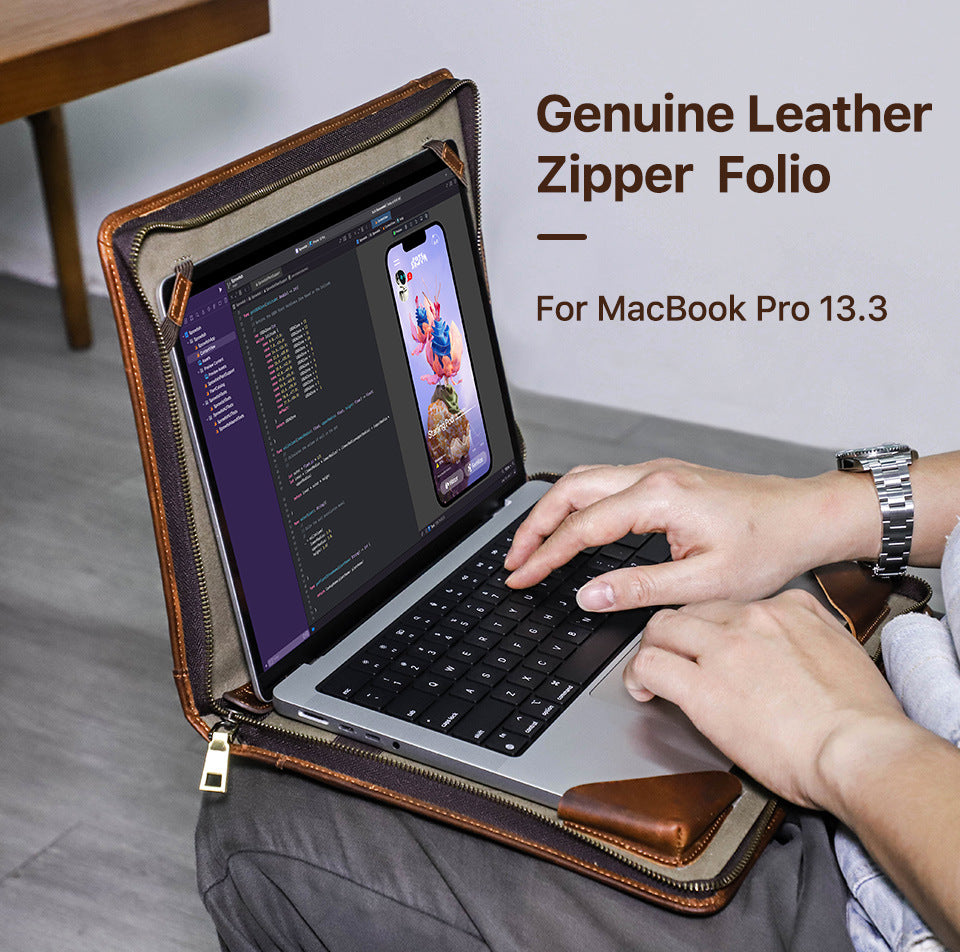 Leather Laptop Zipper Folio Case 13.3 inch for Macbook Pro Air