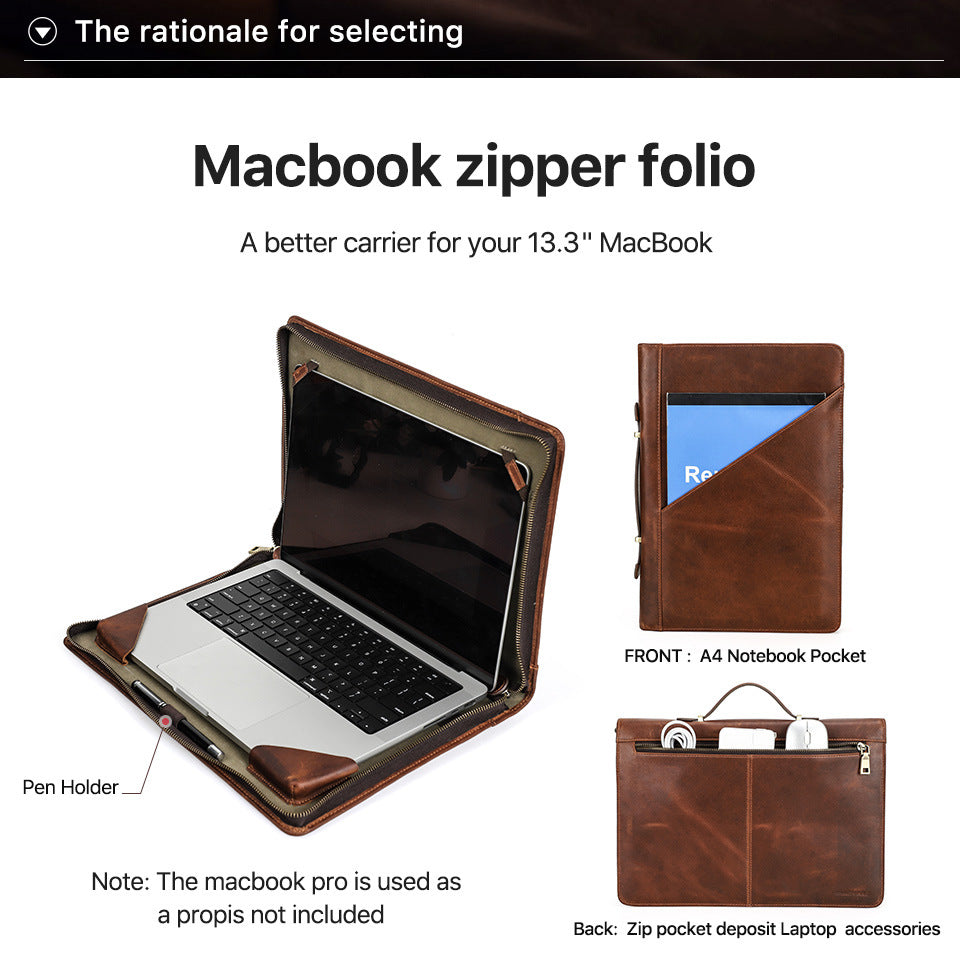 Leather Laptop Zipper Folio Case 13.3 inch for Macbook Pro Air