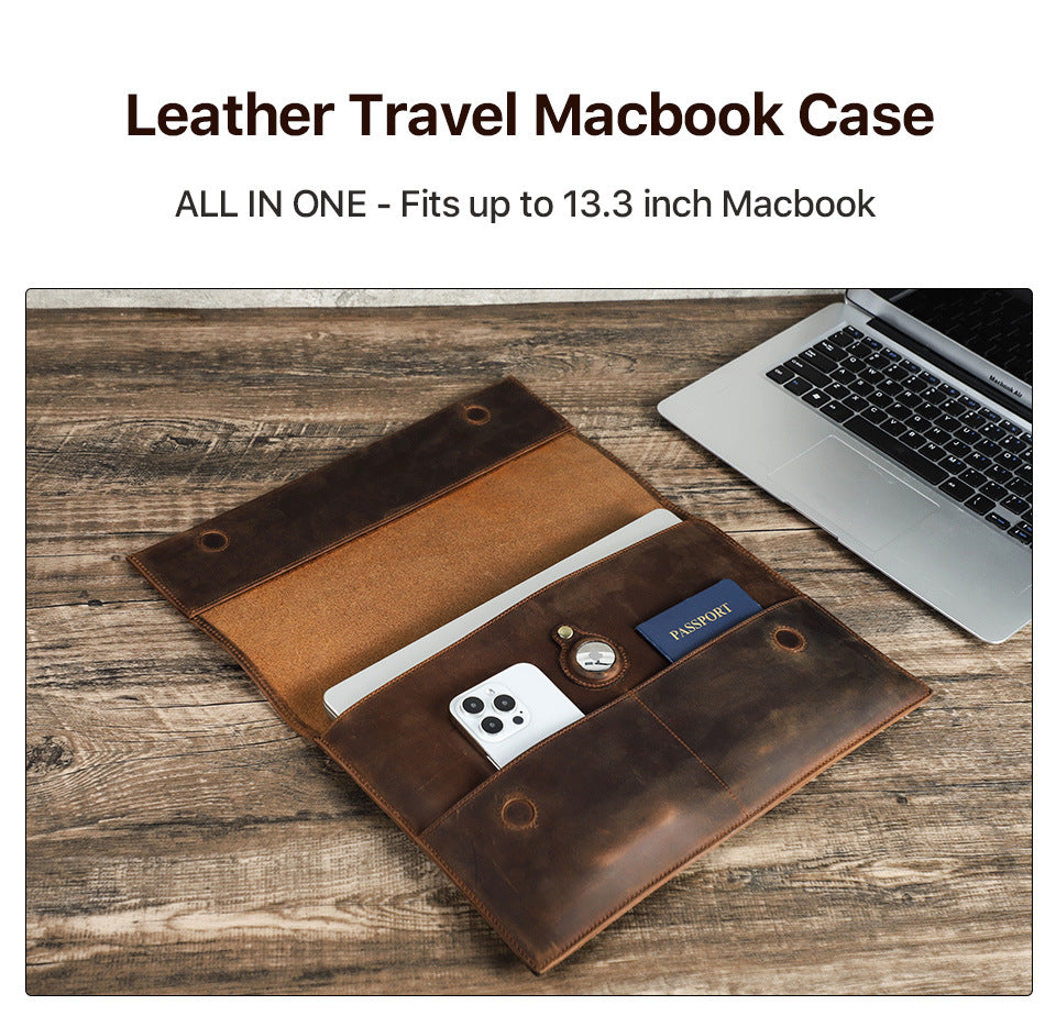 Leather Slim Laptop Sleeve Case 13.3 inch with Airtag Holder - TTpen