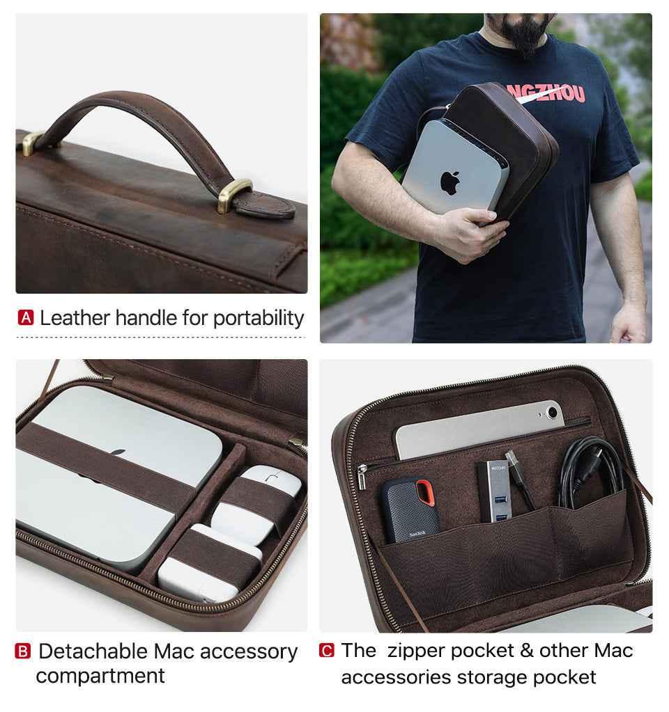 Leather Electronic Tech Accessories Storage Case for Apple Mac Mini