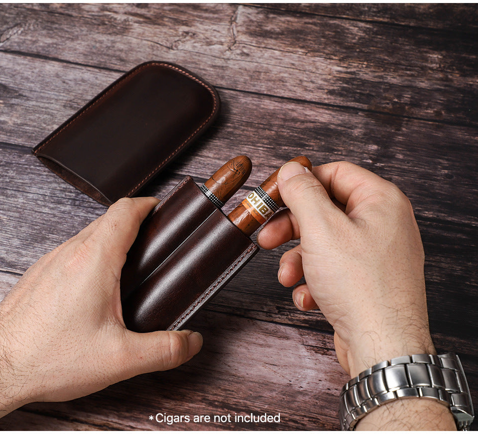 Leather Cigar Case Travel Humidor for 2 Cigars