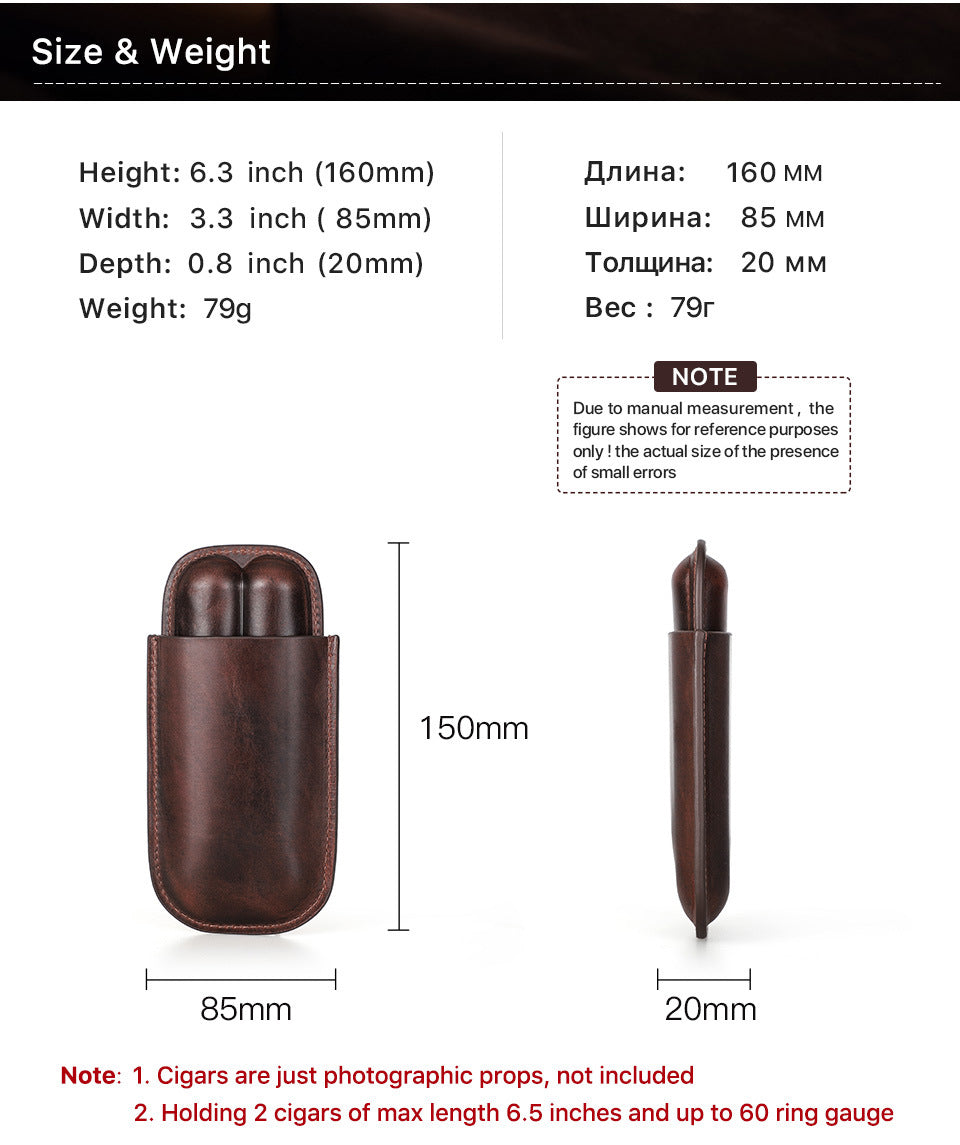 Leather Cigar Case Travel Humidor for 2 Cigars