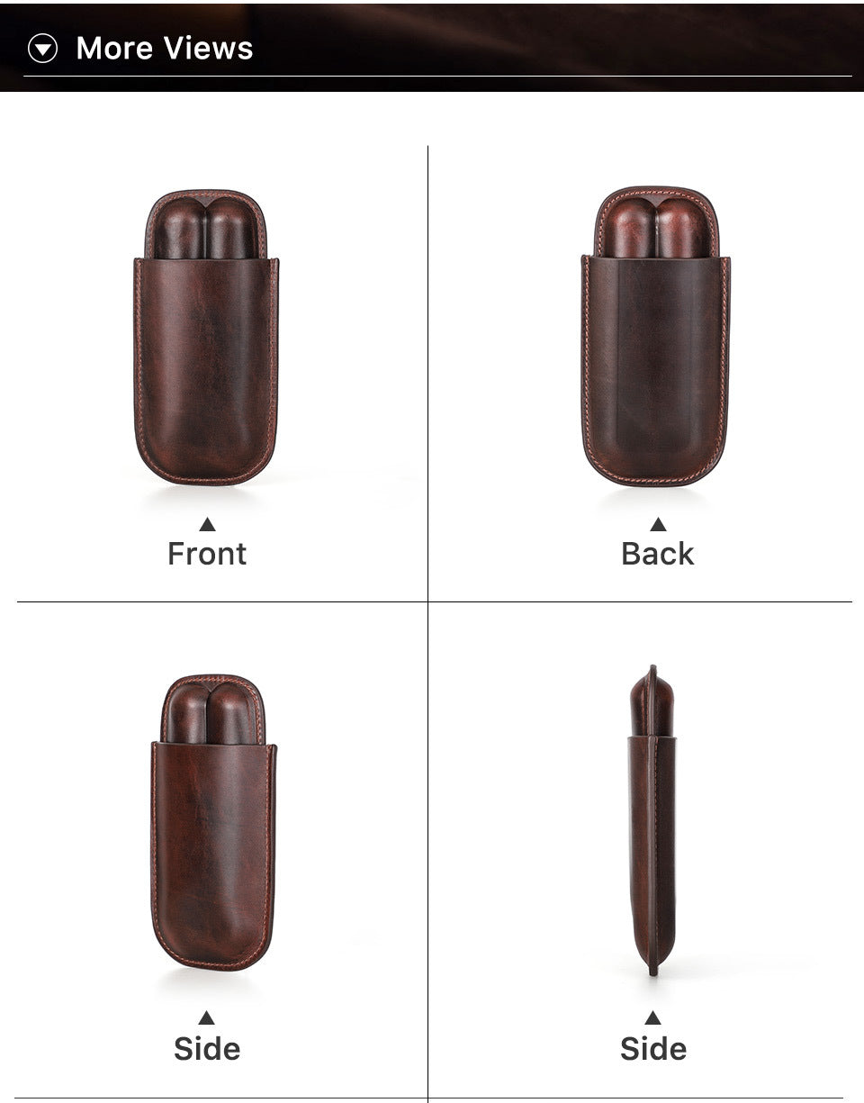 Leather Cigar Case Travel Humidor for 2 Cigars