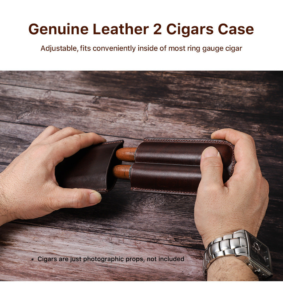 Leather Cigar Case Travel Humidor for 2 Cigars