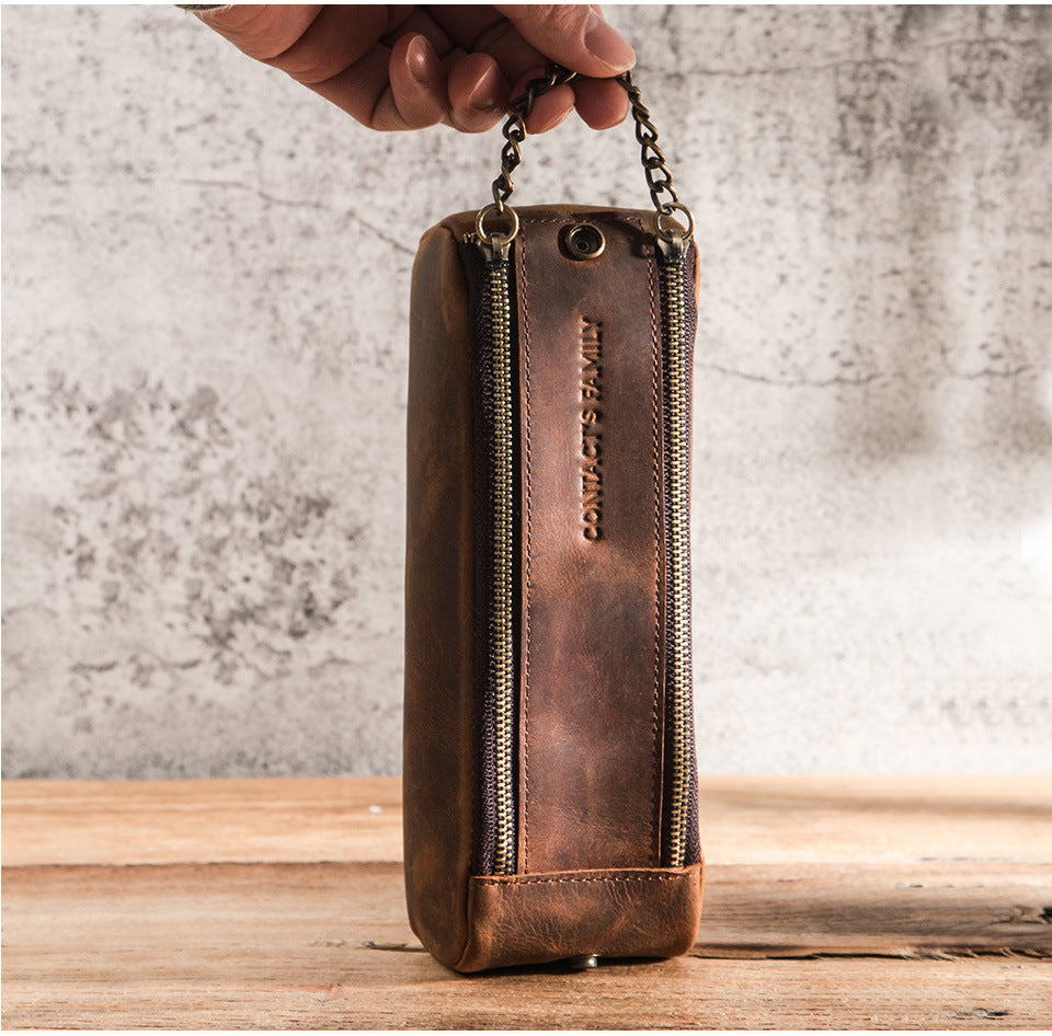 Leather Zipper Pencil Case Pen Pouch